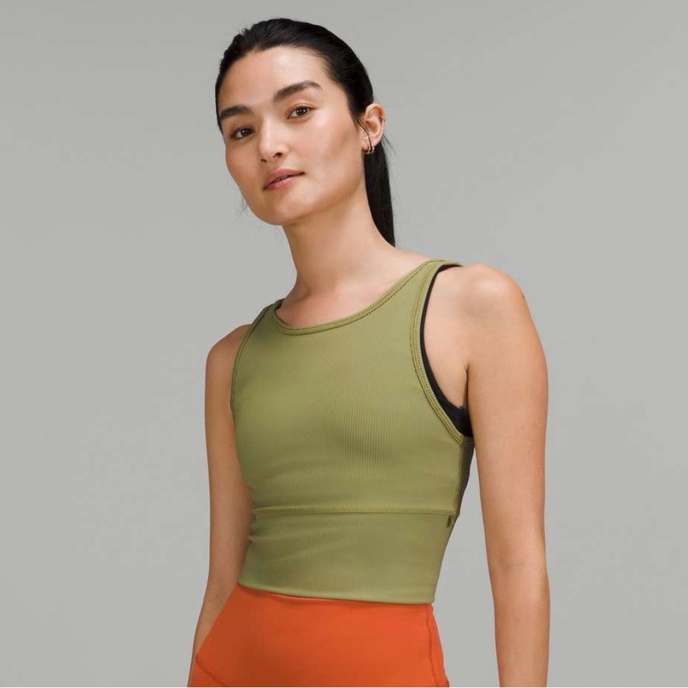 lululemon Power Pivot Ribbed Tank Green Crop Top